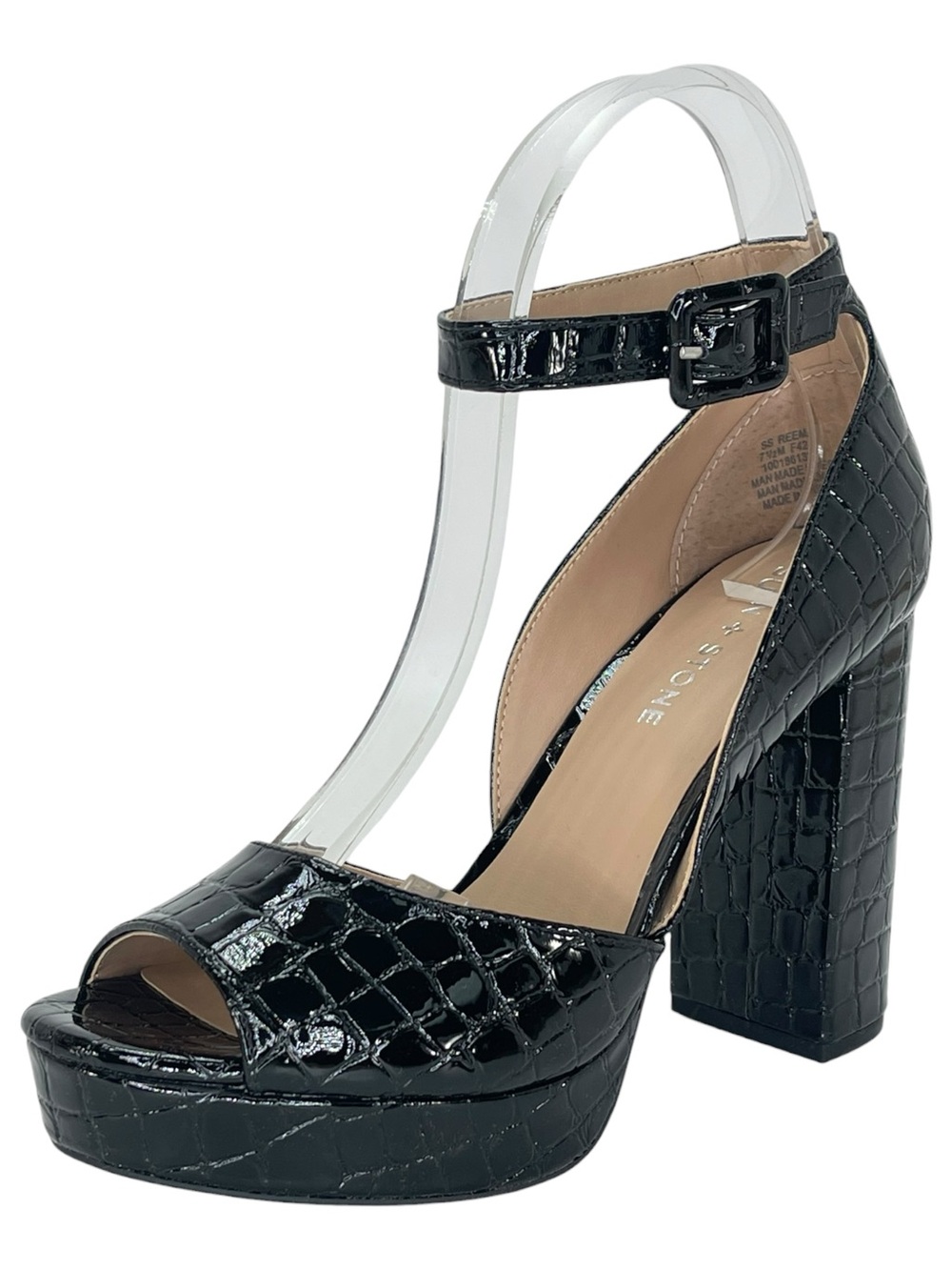 Sun + Stone Reemaa Black Croco Patent Leather Womens Heels Size 7.5M - Picture 2 of 12